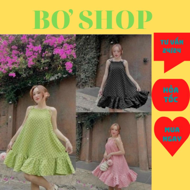 Đầm hai day nữ xòe babydol Bơ shop Đầm hai dây xốp chất vải xốp
