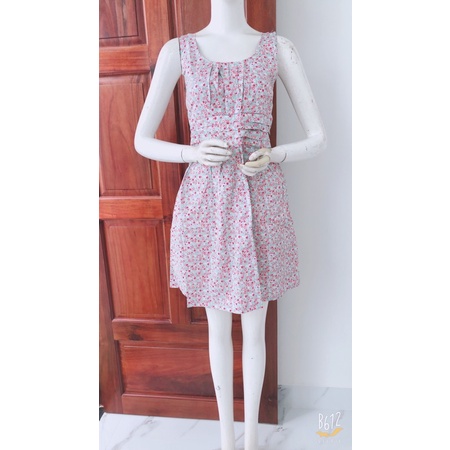 [45-55ký]Đầm cotton hoa mùa hè dạo phố đi làm văn phòng kèm dây cột chạy thun lưng tôn eo