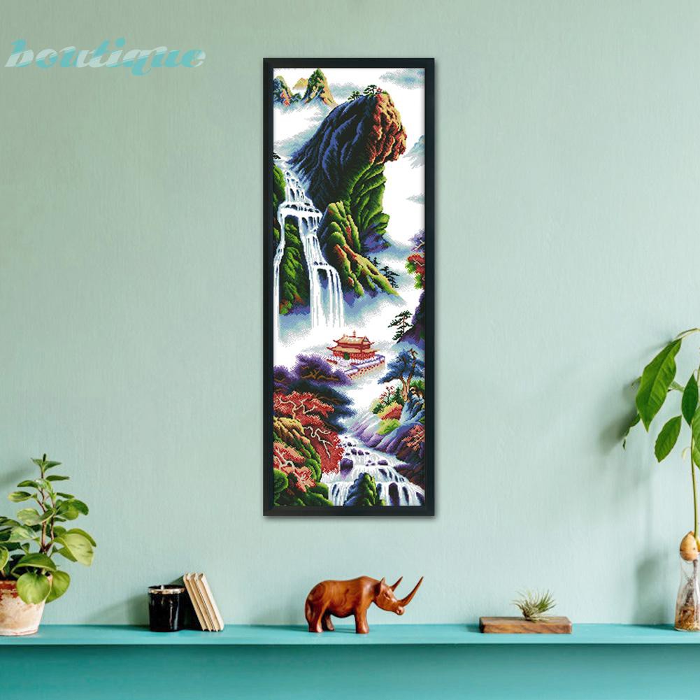 Bộ Tranh Thêu Chữ Thập Đính Đá Họa Tiết Ngọn Núi Bốn Mùa Độc Đáo Diy 99x40cm