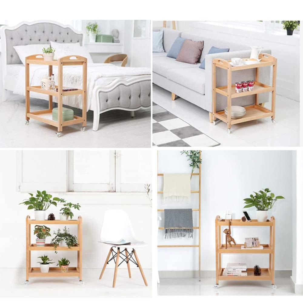 Kệ Gỗ Đa Năng Có Bánh Xe - Kệ Khay Decor Trang Trí Nhà Cửa