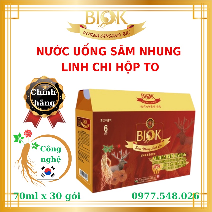 Nước uống Sâm Nhung Linh Chi Hàn Quốc chính hãng 30 gói 70ml, Sâm nhung bổ thận tráng dương BIOK tăng cường sinh lý
