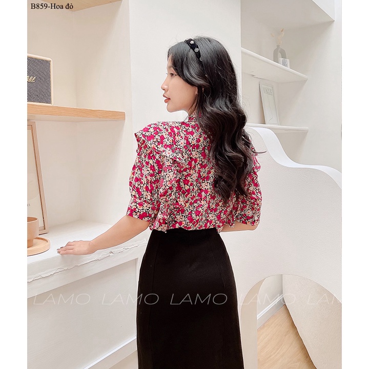 Áo nữ kiểu bèo vai cột nơ LAMO -B859