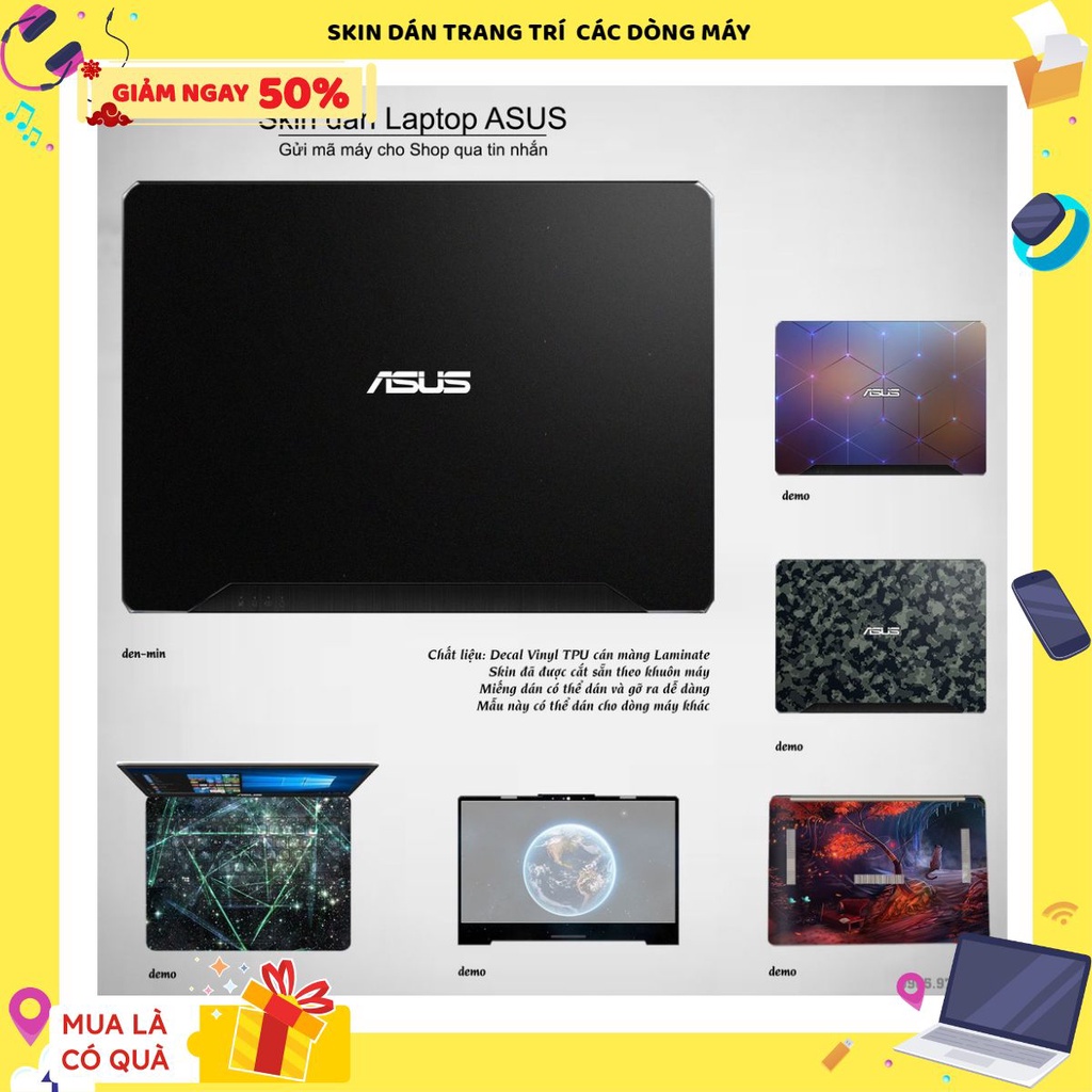 Skin dán Laptop Asus dán màu Chrome đen mịn tổng hợp bán chạy (inbox mã máy cho Shop)