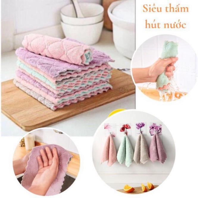 Khăn lau đa năng bếp, bát đĩa, cốc chén thấm nước chống dính dầu mỡ hai mặt Loại 1 15x25cm