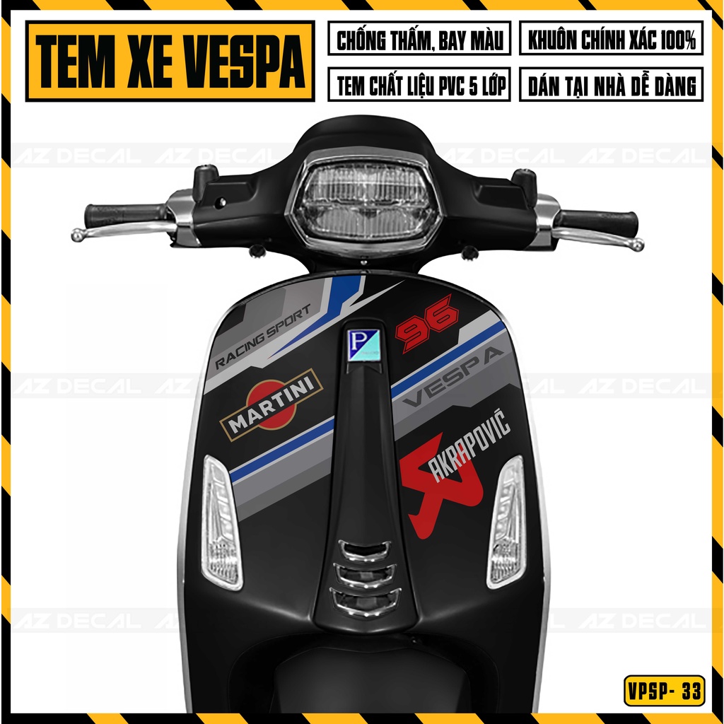 Tem Xe Vespa Sprint / Primavera Mẫu Martini | VPSP33 | Decal Dán Xe Vespa Mọi Màu Đen, Trắng, Đỏ,...