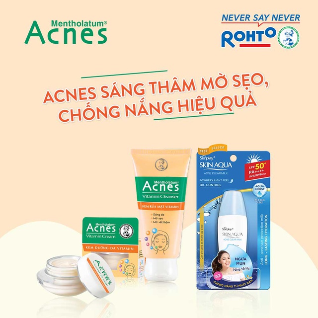 Bộ sản phẩm Acnes Vitamin chăm sóc da sau mụn:kem dưỡng 40g + sữa rửa mặt 100g+Tặng sữa chống nắng Sunplay Skin Aqua 25g