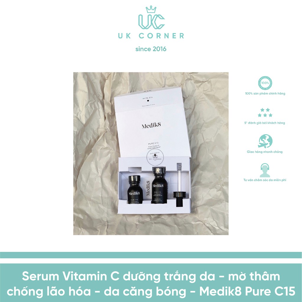 [Vỏ chai mới] Serum Vitamin C Đổi Đời - trắng da - mờ thâm nhanh nhất - chống lão hóa - da căng bóng - Medik8 Pure C15