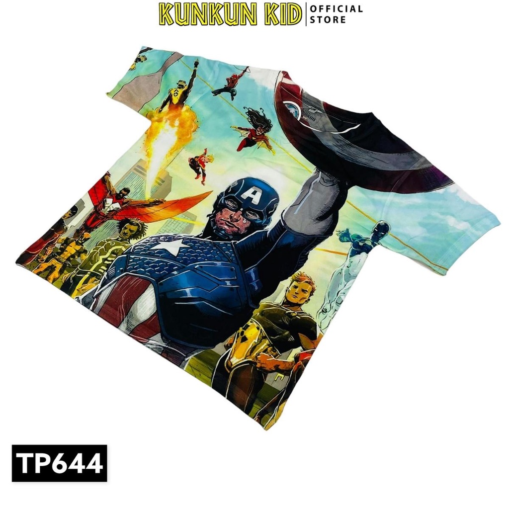 Quần áo trẻ em ngắn tay thun lạnh thoáng mát in 3d hình captain america Kunkun Kid TP644