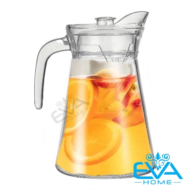 Bình Thuỷ Tinh Đựng Nước 1.6L Miệng Rót Dáng Eo Thẳng Quai Cầm EH1009 Glass Pitcher Modern Pot 1600 ML