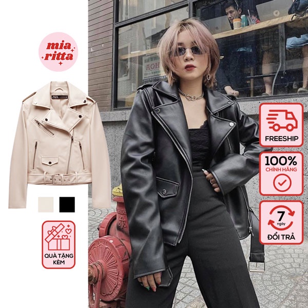 Áo jacket da kèm đai eo áo khoác da nữ thời trang A943 Ảnh thật Feedback KH