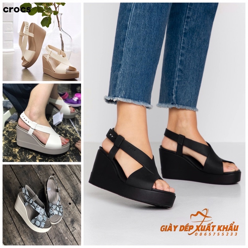 Sandal Cross Nữ Brooklyn High Wedge Cao 9 cm Màu Trắng Hàng Chuẩn Full Hộp