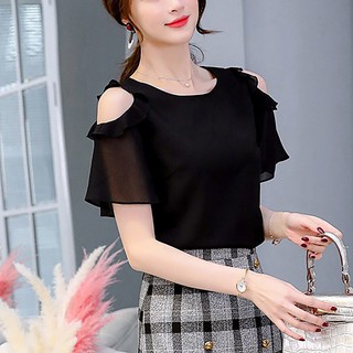 Áo Chiffon Trễ Vai Phối Bèo