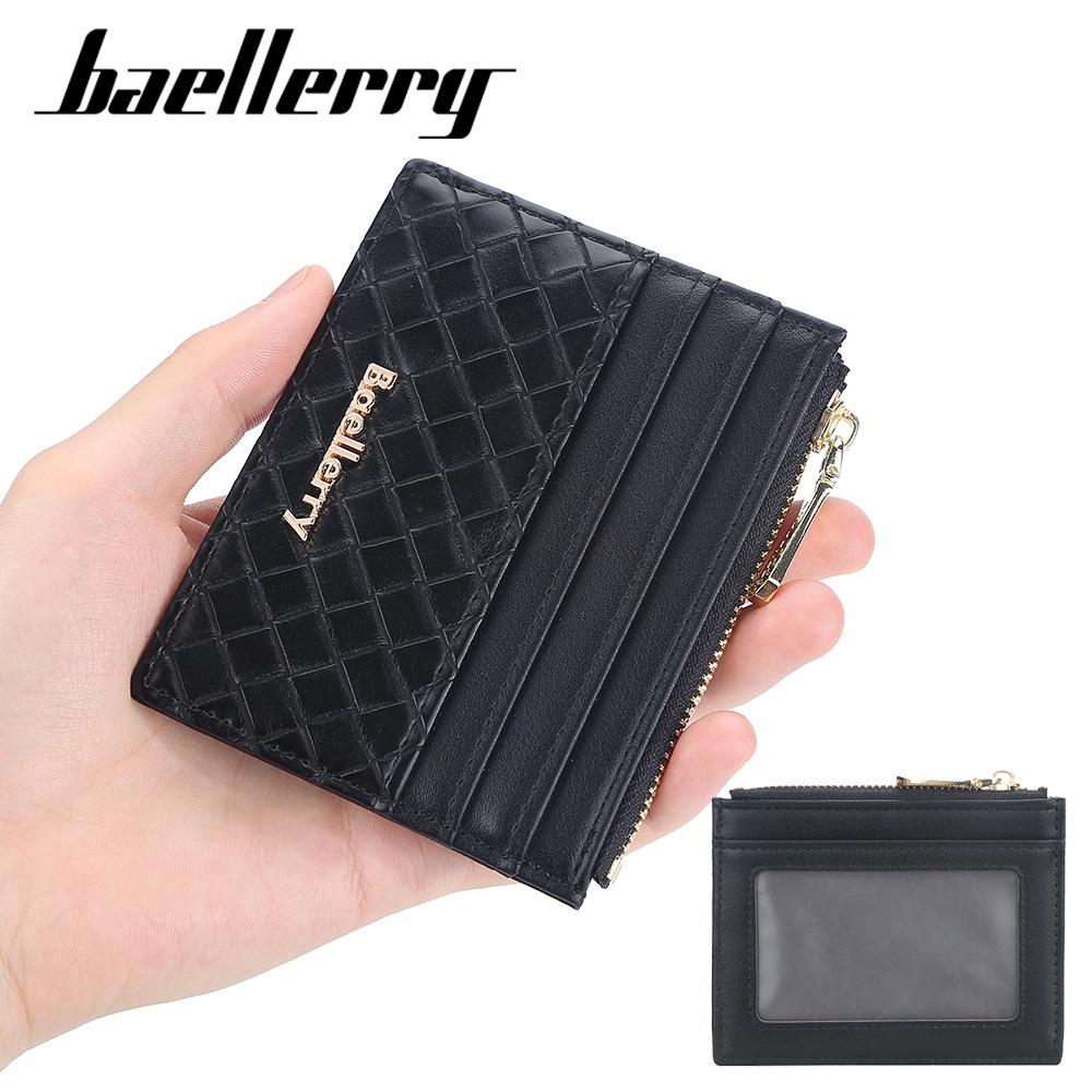Ví Da Baellerry Mỏng Đựng Thẻ Nhiều Màu Có Khóa Kéo Phong Cách Hàn Quốc Cho Nữ