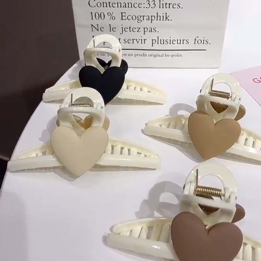 TWINKLE Kẹp Tóc Hình Trái Tim Màu Đen / Be Phong Cách Hàn Quốc Dễ Thương