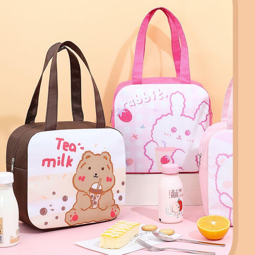 Túi Giữ Nhiệt Đựng Hộp Cơm Trưa Hình Vuông Cỡ Lớn In Họa Tiết Hoạt Hình Động Vật Dễ Thương Tiện