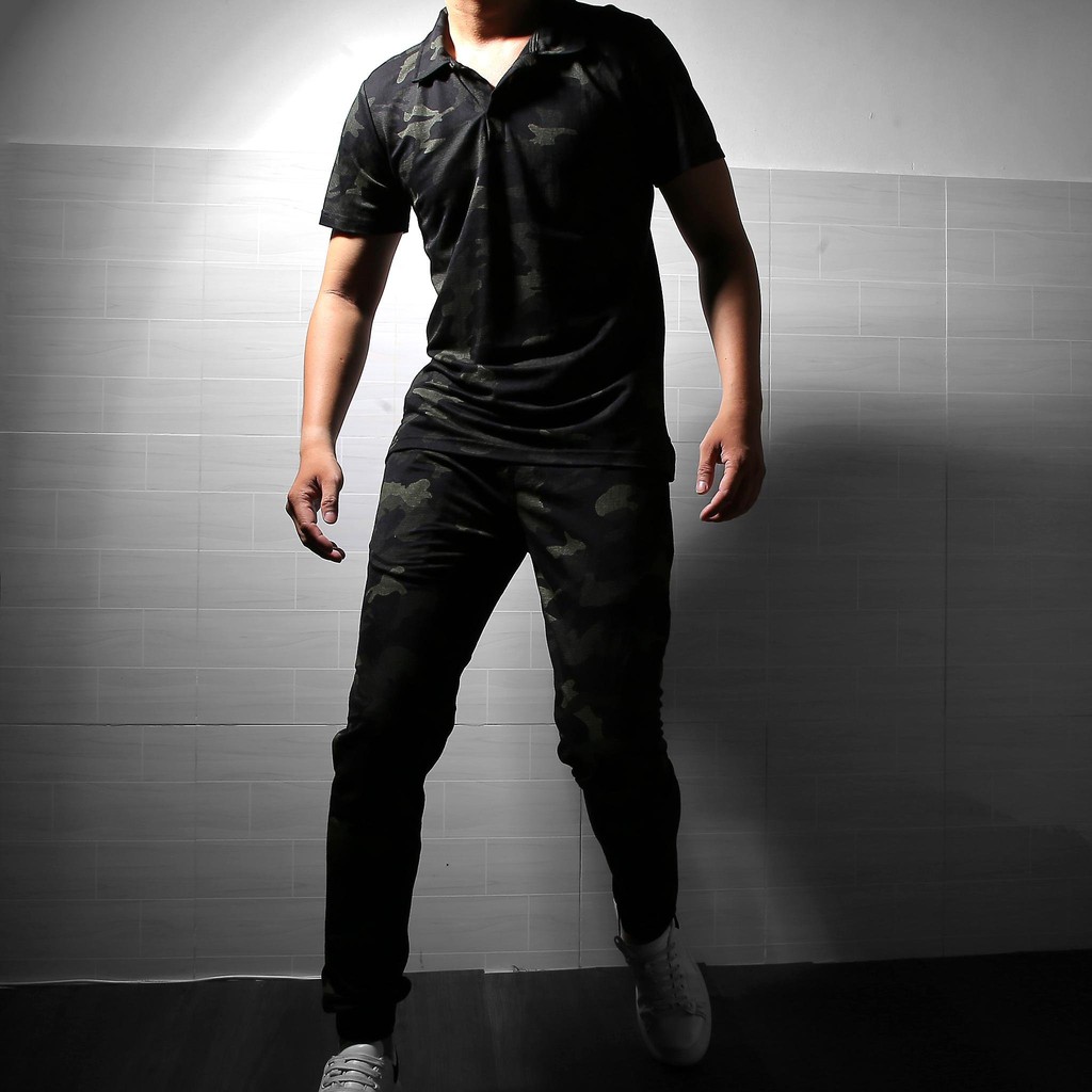 Bộ Quần Áo Thun Camo Cổ Bẻ Cotton Siêu Co Giãn Thoáng Mát B6