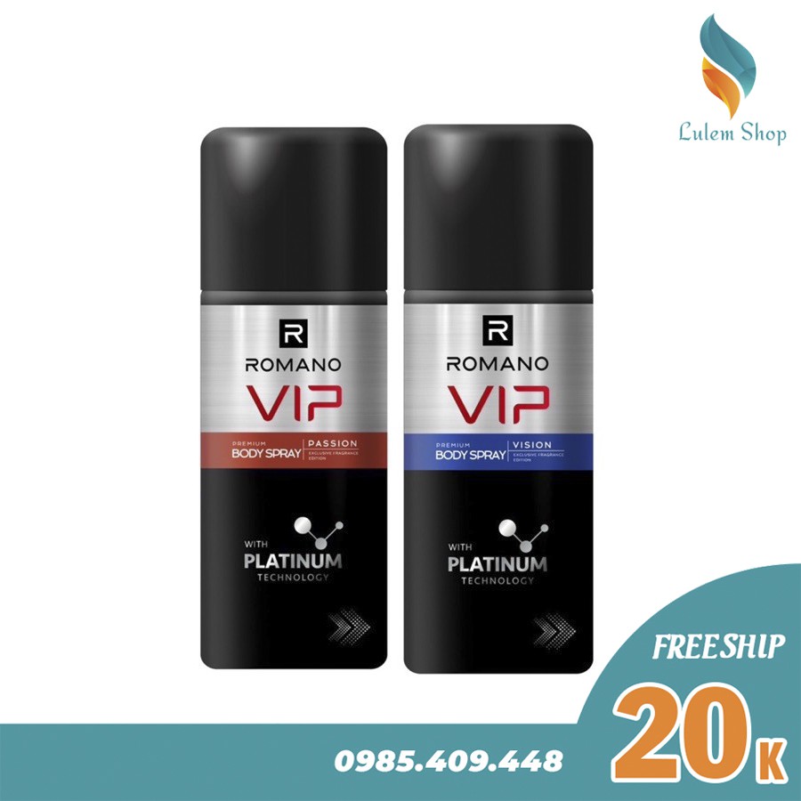 (Mẫu mới) Xịt khử mùi toàn thân Romano Vip 150ml (Passion/Patinum)