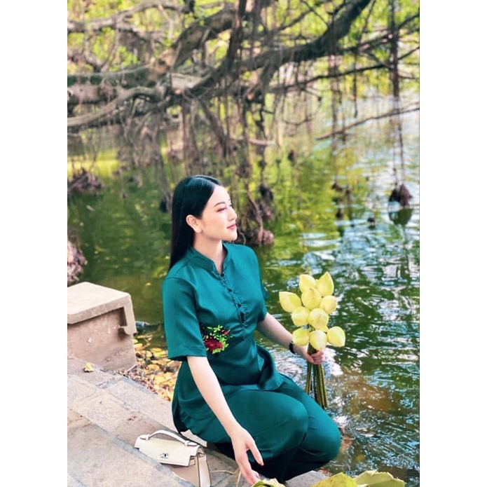 ÁO LAM PHẬT TỬ - đồ lam đi chùa - quần áo Phật tử thiết thoải mái, vải tơ lụa mềm mát, thêu hoa cao cấp Anle Store