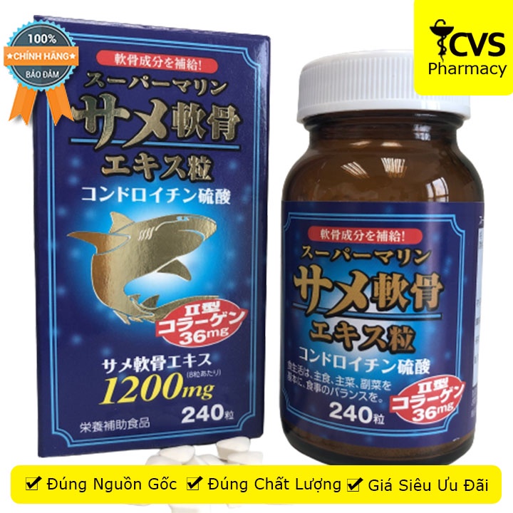 Super Marine Shark Cartilage Extract Tablets hỗ trợ tái tạo sụn khớp, giúp khớp vận động dễ dàng &amp; linh hoạt 240v , Cvs