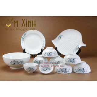 Bộ đồ ăn Bát Tràng hoa sen vẽ tay