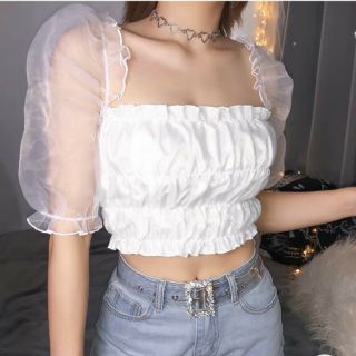 Áo croptop phối voan kiến