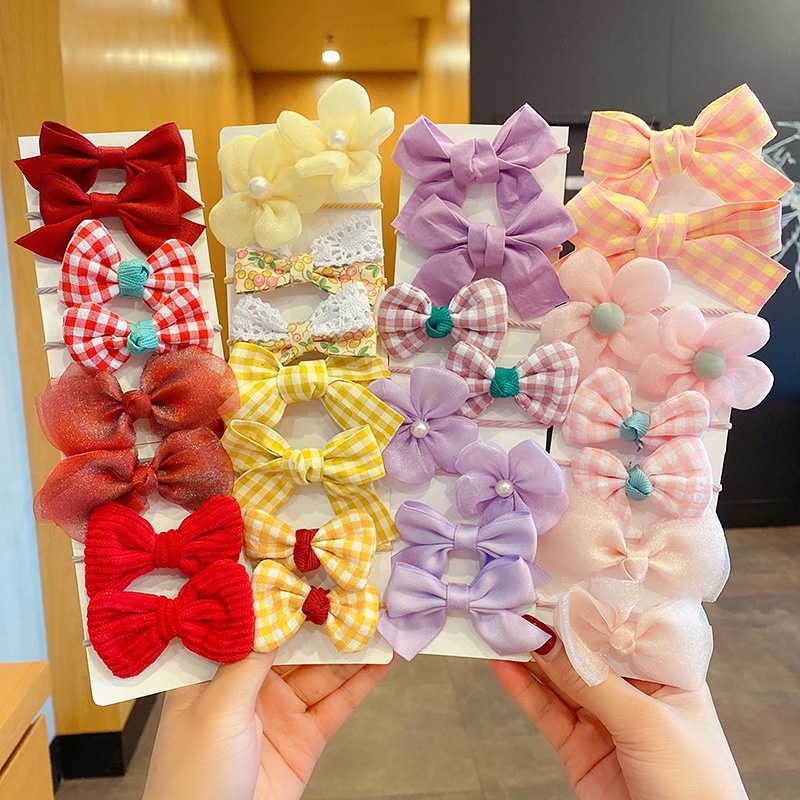 Set 9 Dây Buộc Tóc Co Giãn Đính Nơ Bướm Xinh Xắn Dành Cho Bé Gái Dây Cột Tóc Cho Bé 2023