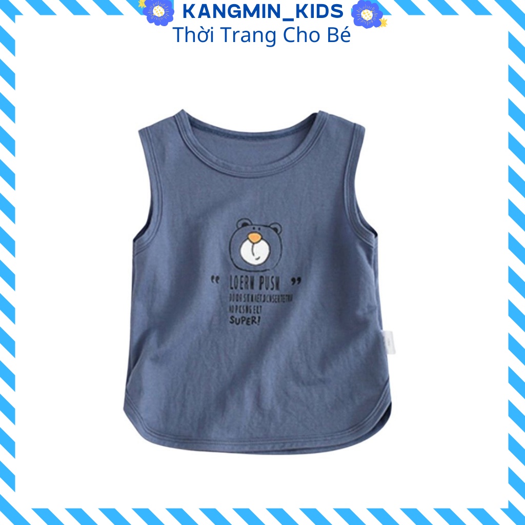 áo sát nách ba lỗ bé trai bé gái KANGMIN KIDS, đồ bé trai in Hình Gấu cực đẹp QATE01, quần áo bé trai từ 6-28kg