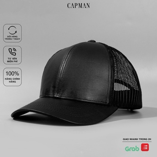 Mũ lưỡi trai chính hãng CAPMAN phom dáng thể thao vải da màu đen CM105