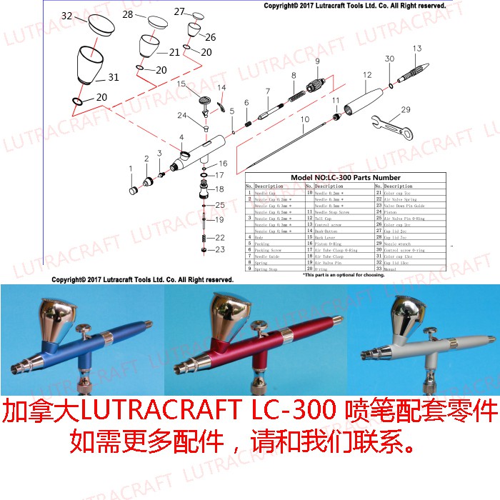 PHụ kiện kím sơn needle đầu béc bút sơn airbrush LC LUTRACRAFT các loại