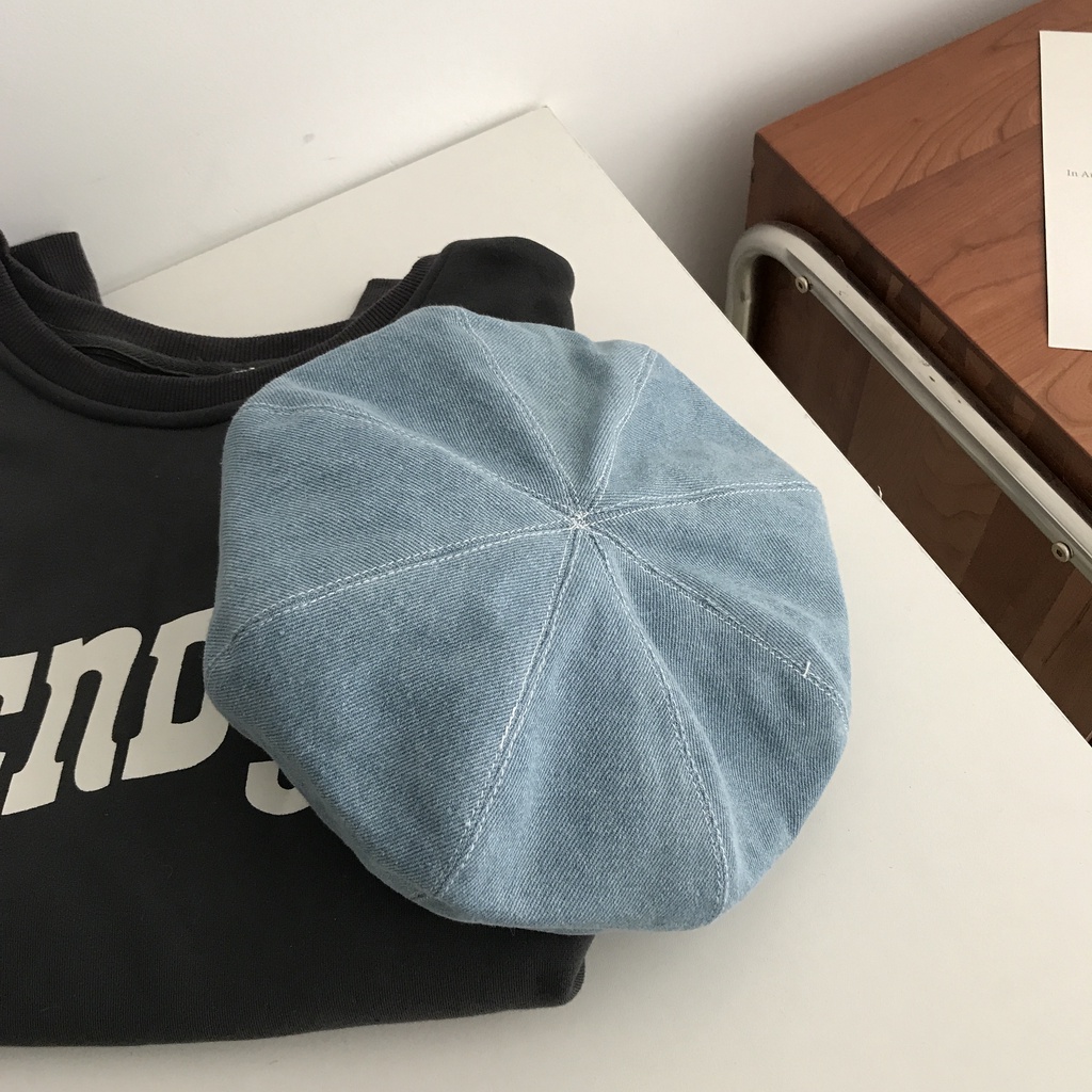 Mũ Beret Denim Xanh Dương Phong Cách Hàn Quốc Dễ Phối Đồ Thời Trang Xuân Thu Cho Nữ