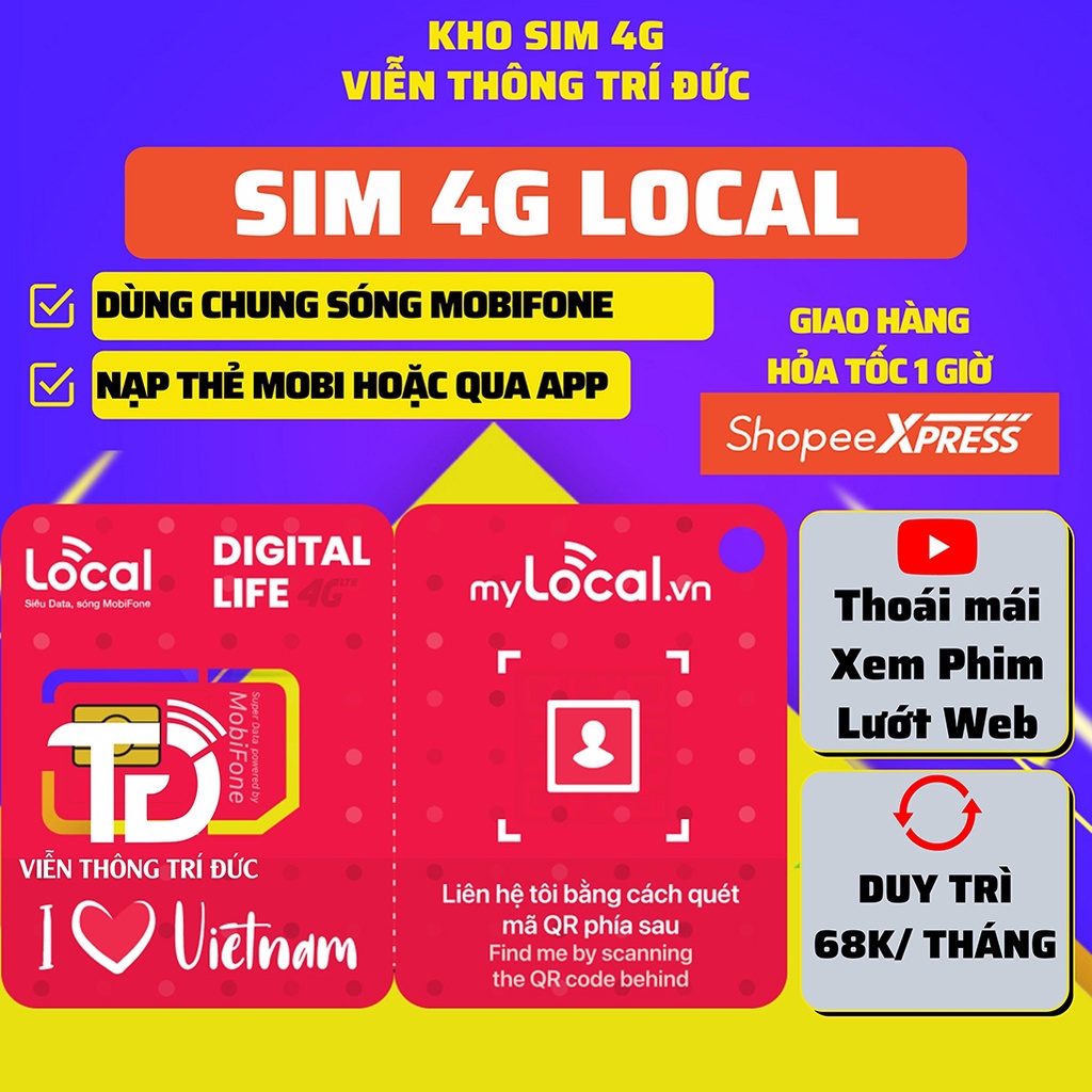 Sim 4G Local - Sóng Mobifone Data 90Gb/Tháng, Free Tháng Đầu, Sim Mobi Dung Lượng Khủng Phát Wifi, Chơi Game Tốc Độ Cao