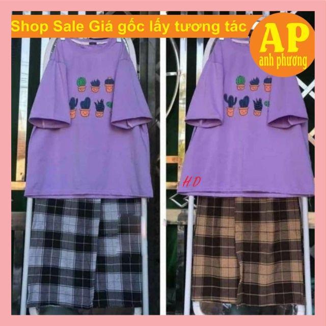 Sét áo phông chậu cây + Quần kẻ