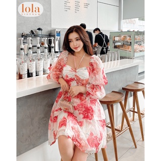 Đầm Công Chúa Baby Doll LOLA VIETNAM Hoa Tay Bồng Phong Cách Váy Nữ Rose Cổ Vuông Tay Dài Dáng Xòe 3 Tầng DA05