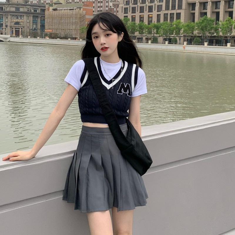 Áo kiểu ZHELIHANGFEI vải dệt kim không tay hở eo quyến rũ trẻ trung phong cách Mỹ