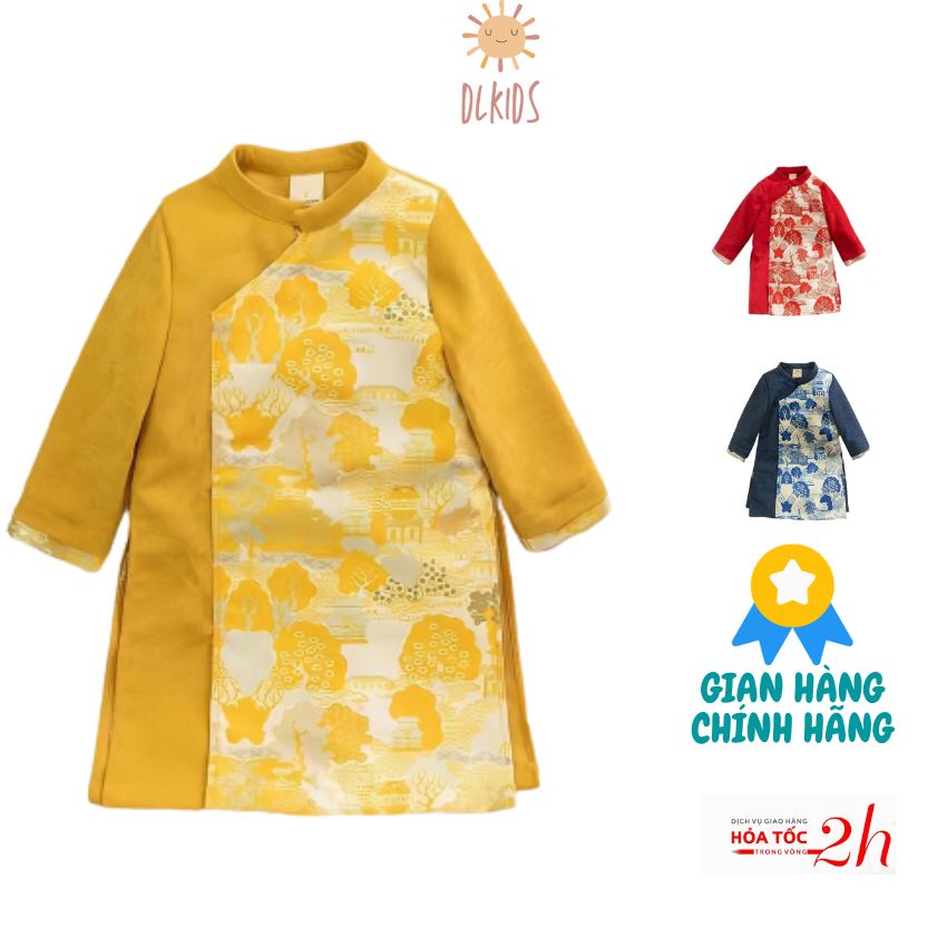 Áo Dài Cách Tân Cho Bé Trai Họa Tiết Rồng Thêu Chỉ Vân Chất Gấm Dệt Nổi Thượng Hải Cao Cấp Size Đại