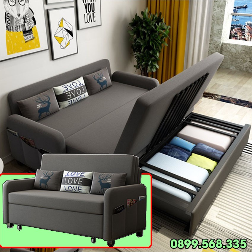 [Cực Sốc] Giường Sofa Gấp Gọn Thông Minh - Ghế Sofa Giường Kích Thước 1m6x1m9 Có Hộc Đựng Đồ