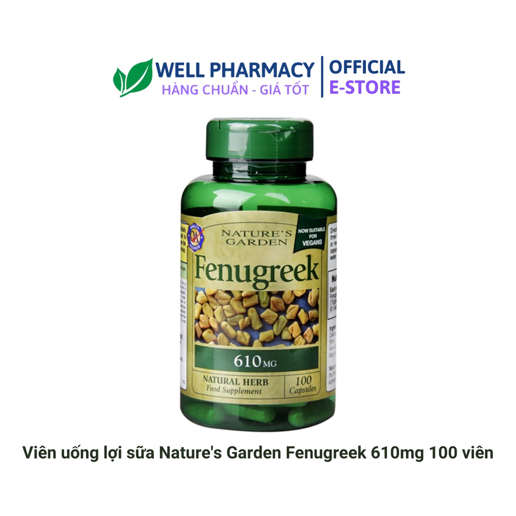 Viên uống lơi sữa Fenugreek Nature's Garden từ Cỏ Cà Ri 610mg lọ 100 viên