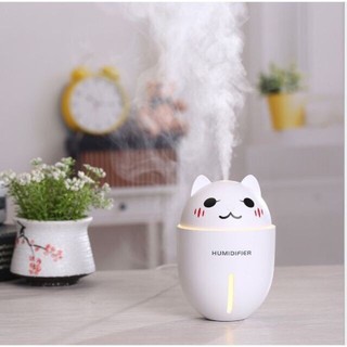 Máy PHUN SƯƠNG tạo độ ẩm và KHUẾCH TÁN TINH DẦU Hình Mèo Cute- Công nghệ sóng siêu âm, cổng USB, đèn LED, quạt gió