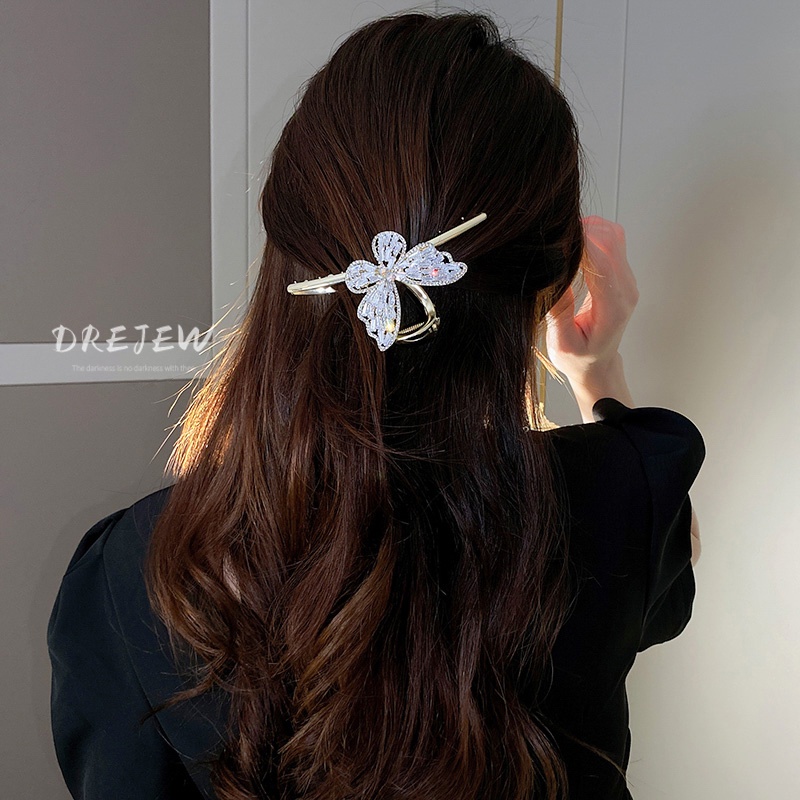 DREJEW Kẹp Tóc Hình Bướm Lưng Đính Đá Zircon Kiểu Dáng Ngọt Ngào Hợp Thời Trang