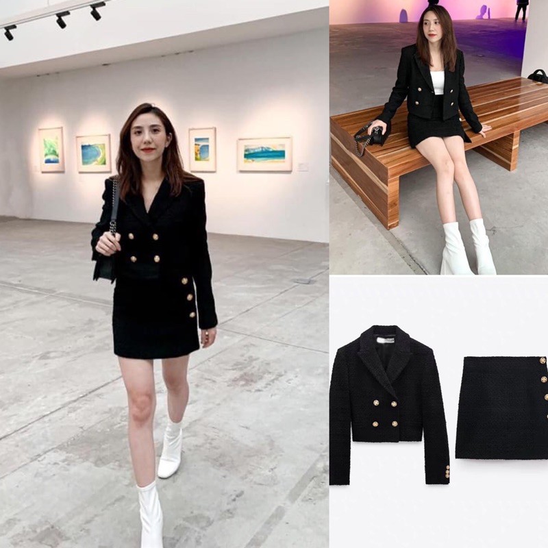 S010 Set áo khoác dạ/ Chân váy Zara xuất