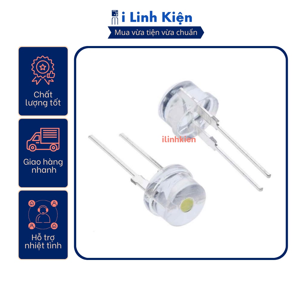 LED F8 8mm trắng/thân đỏ siêu sáng chân 29mm