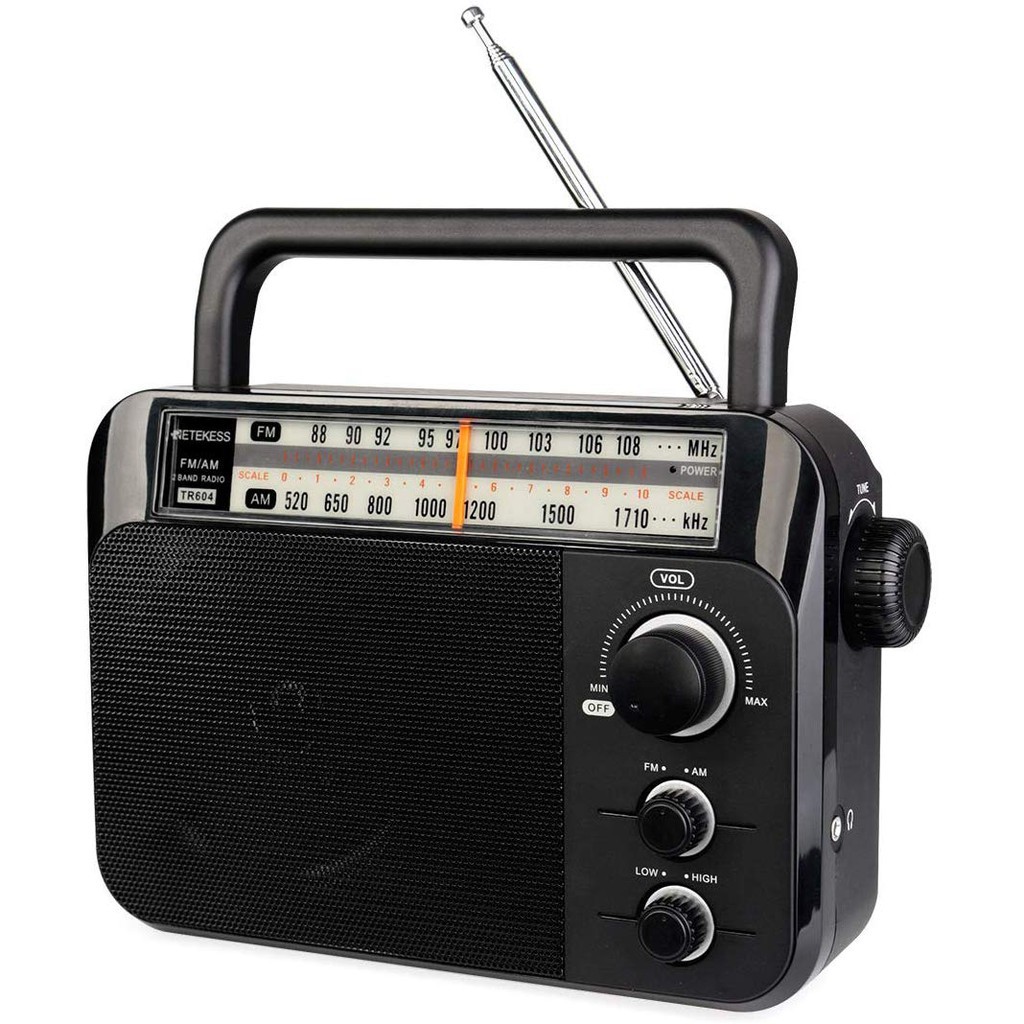 Radio Retekess Tr604 Am Fm Di Động Analog Hoạt Động Bằng 3 Pin Size D Hoặc Nguồn Ac Giắc Cắm Tai Nghe 3,5 Mm