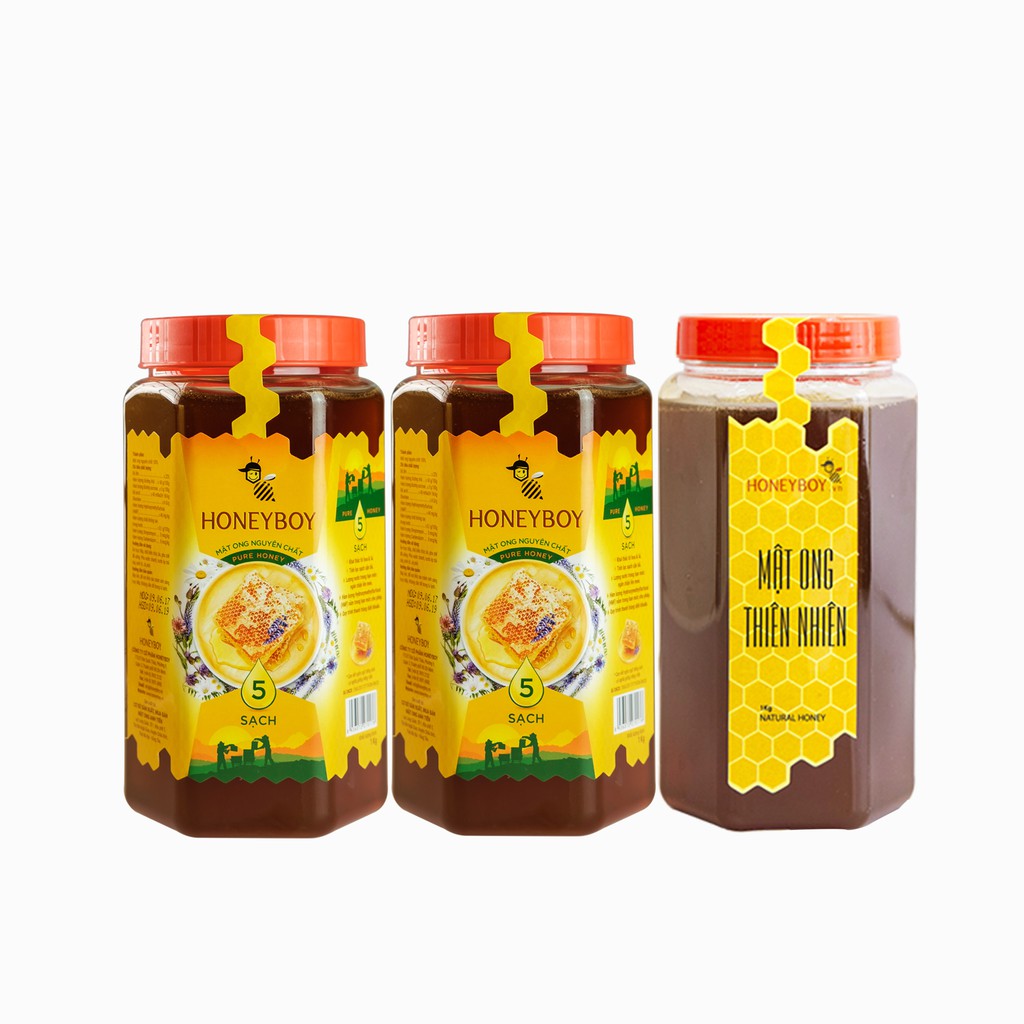 Bộ 2 Mật Ong Thiên Nhiên 5 Sạch Honeyboy 1kg và Mật Ong Thiên Nhiên Honeyboy 1kg