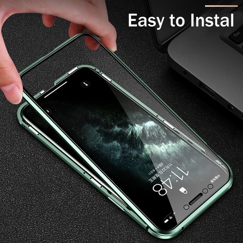 Ốp Điện Thoại Kính Cường Lực Hai Mặt Có Khóa Kim Loại Nam Châm Bảo Vệ camera Cho iPhone 11 Pro MAX 11 Pro 11 XS MAX XR XS X