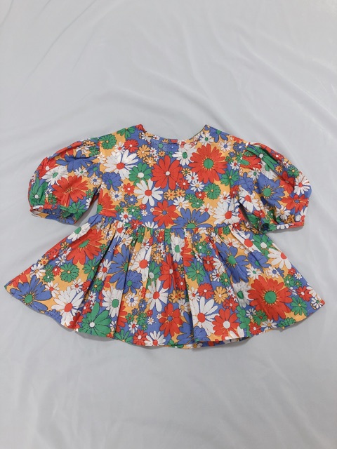 Áo bé gái hoa cúc nền xanh vintage(có ảnh thật,chất vải đẹp,đường may tỉ mỉ) B-A-MSTORE