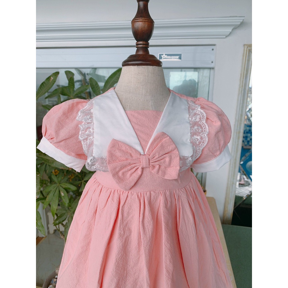 Đầm hồng bé gái cộc tay - BABYSTORE88, Váy trẻ em đi học 1 2 3 4 5 6 7 8 tuổi hàng thiết kế cao cấp V27