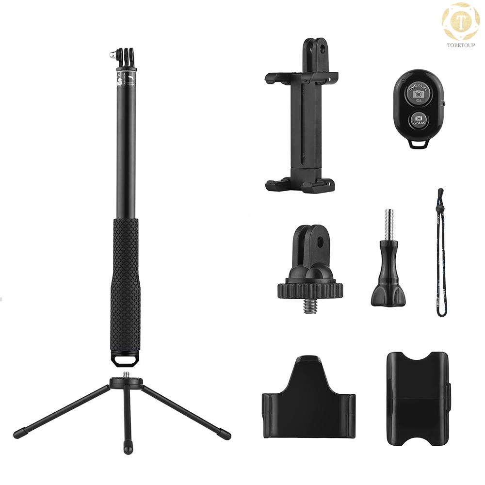 ∗LDX-808 Suit Aluminum Alloy Selfie Stick Kit 36cm-110cm 4-Section Extendible Handheld Selfie Stick with Remote Controller Clip for GoPro + Phone Holder + Phone Remote Controller & Remote Controller Clip + 1/4" Connector for GoPro Hero 6 5 4 3 3+ for Xiao