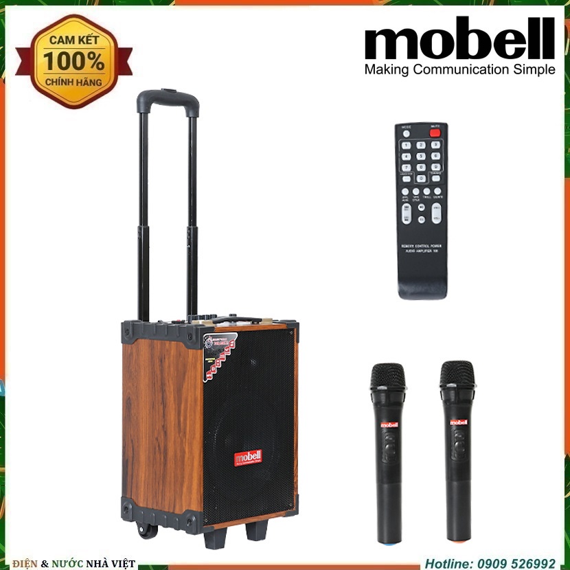 Loa vali kéo di động thùng gỗ Mobell MK-2120D 30W – Kèm 2 micro, remote