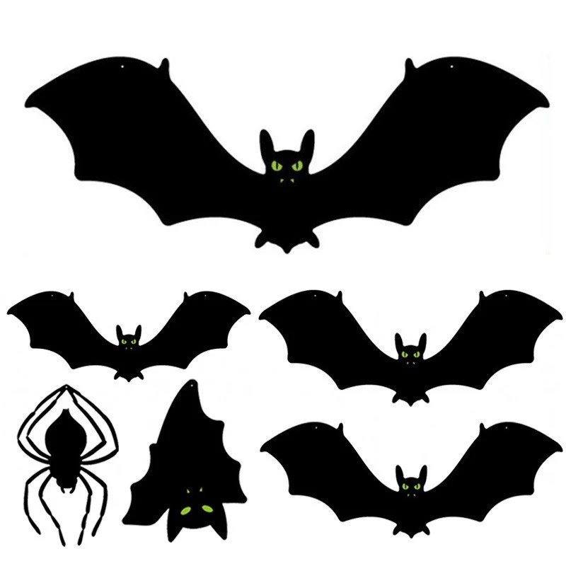Phụ Kiện Trang Trí Cửa Sổ Chủ Đề Người Dơi Mắt Xanh Dạ Quang Cho Tiệc Halloween