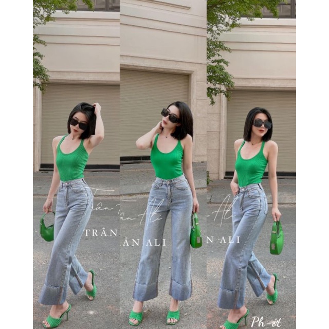 Quần jean suông gập gấu hàng L1